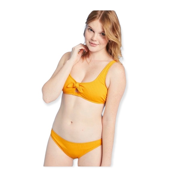 Xhilaration Juniors Ribbed‎ Tie-Front Bralette Bikini Top Bikini Bottom - Picture 1 of 12